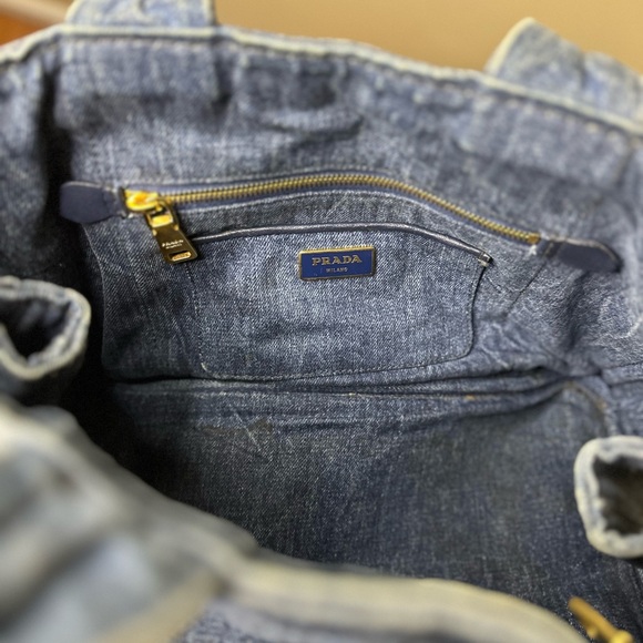 SOLD!!! 🔥 PRADA Canapa Canvas Denim Hand Bag Blue - Picture 6 of 12